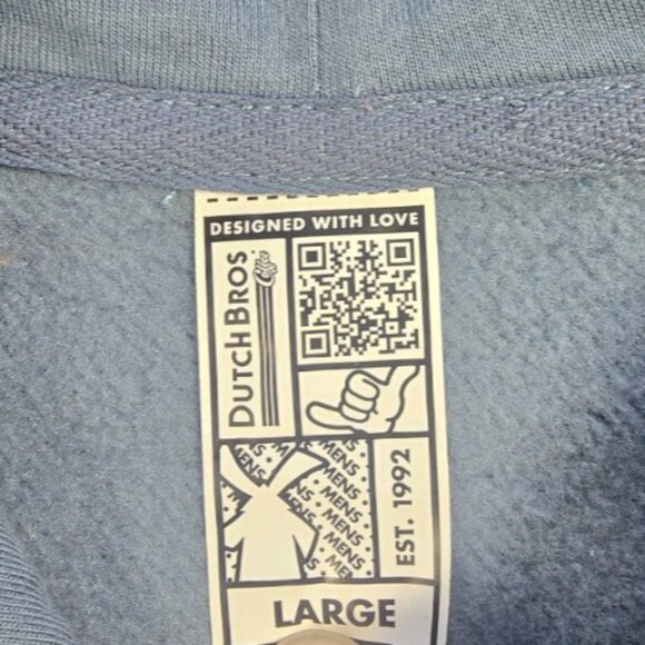 NWOT Dutch Bros Hoodie Unisex Large Blue Sweatshirt Coffee Back Graphic Logo - Picture 14 of 15